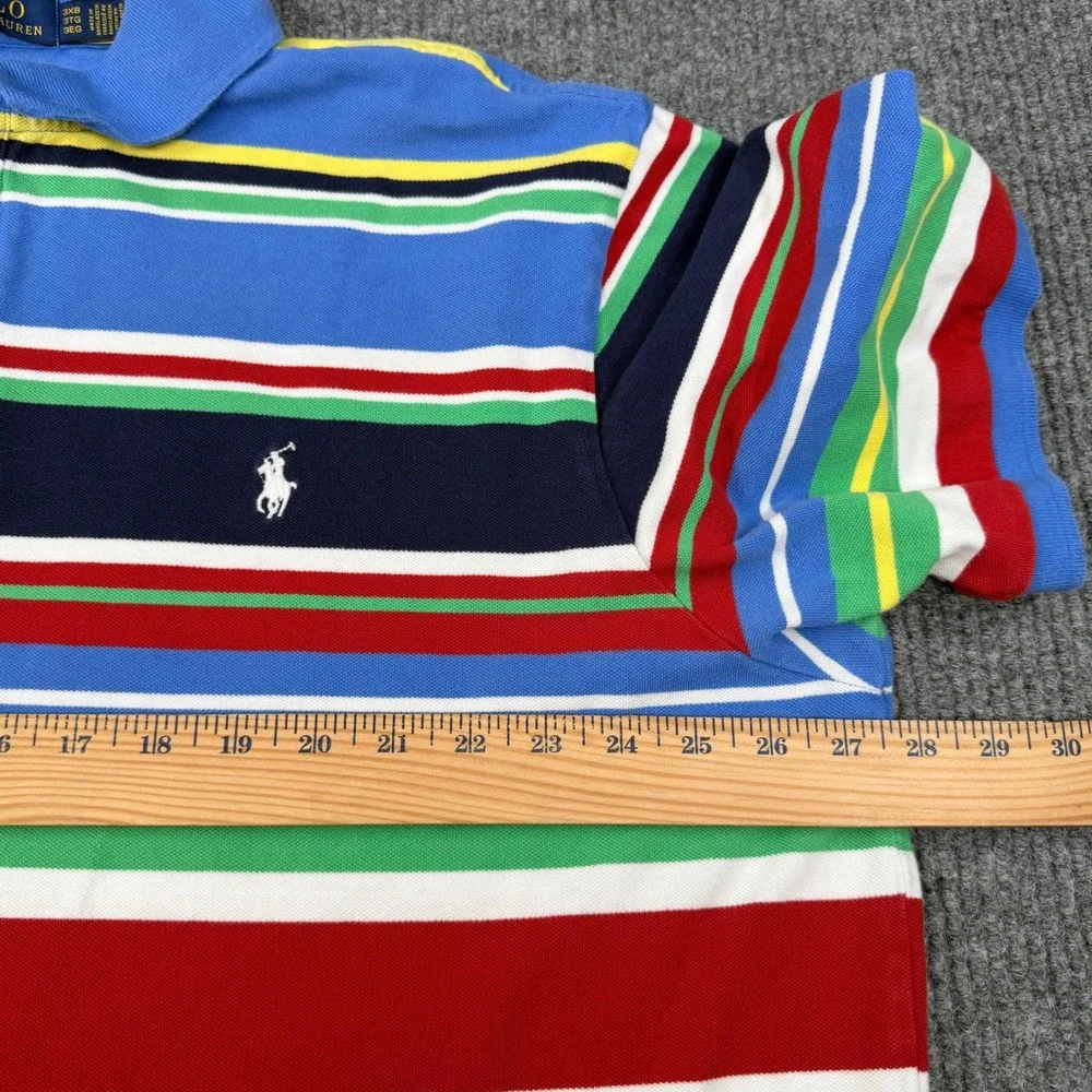 Polo Ralph Lauren Mens Polo 3XB Blue Striped Short Sleeve Cotton Casual Big Tall
